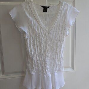 Sunny Taylor Flutter Sleeve White Sheer Lace V-neck Blouse*